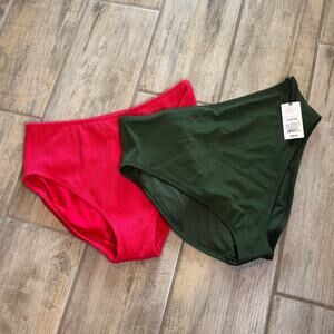 Kona Sol Shade Shore Bikini Red Green High Waist Swimsuit Bathing Suit Bottoms L